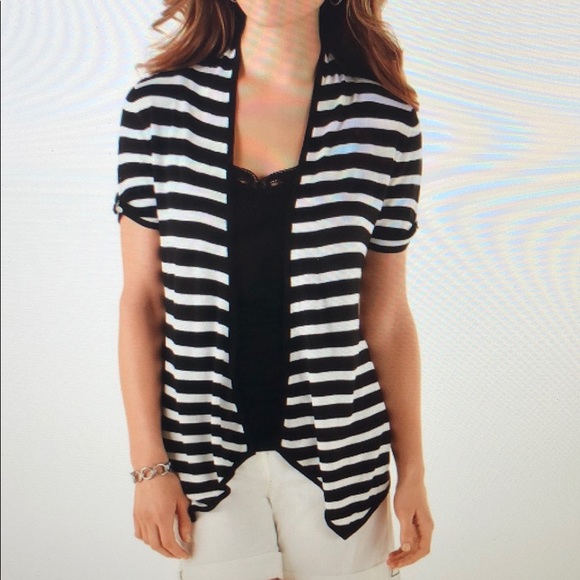 White House Black Market Sweaters - WHBM Striped Short Sleeve Cardigan, Size M